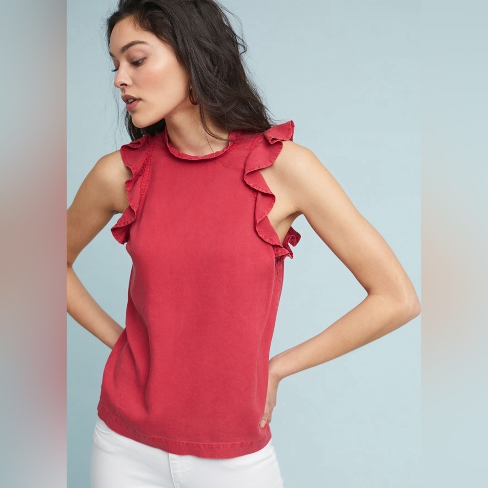 Anthropologie ruffle sleeve sleeveless tank red‎ XS